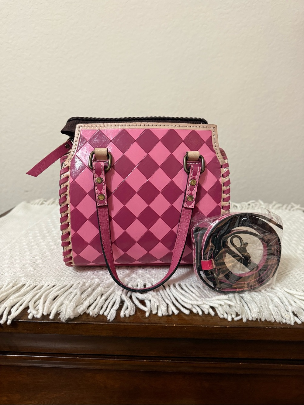 Pink Checker Mini Tote Handbag - Picture 4 of 4